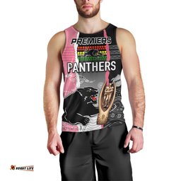 Personalised Panther Rugby NRL Premiers Men Tank Top Panther Pride Black & Pink Aboriginal Mix Art