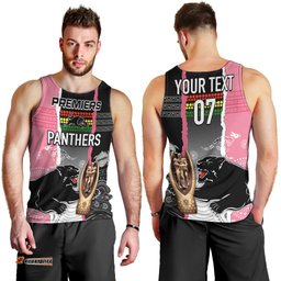 Personalised Panther Rugby NRL Premiers Men Tank Top Panther Pride Black & Pink Aboriginal Mix Art