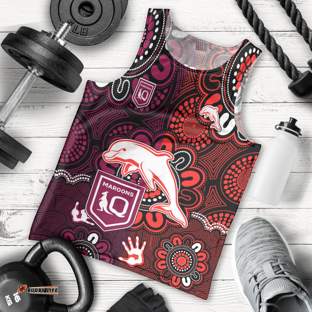 NRL Dolphins Combine Queensland Origin Men Tank Top Indigenous Aboriginal Style
