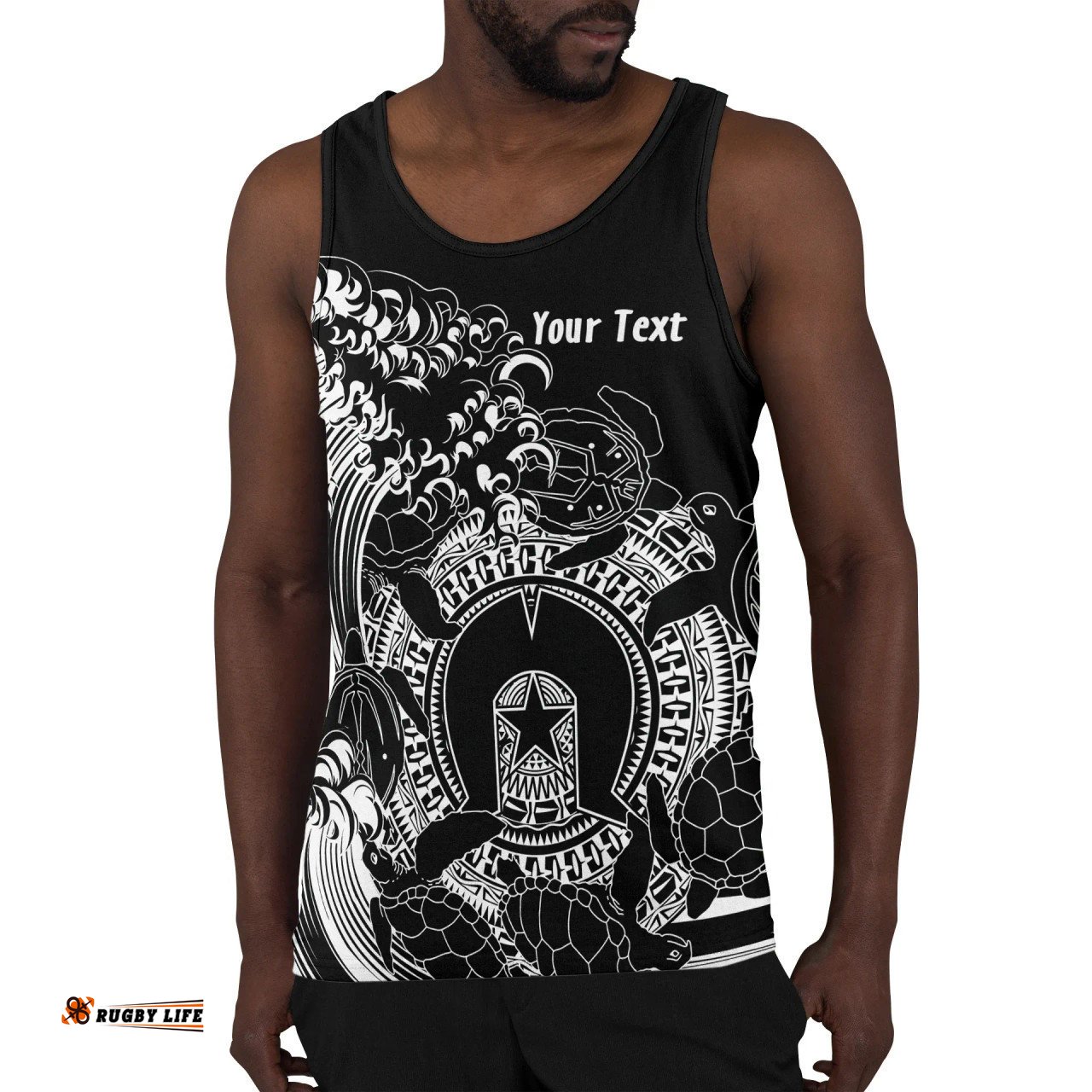 Custom Australia Aboriginal Inspired Men Tank Top - Torres Strait Islands in Wave Black