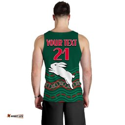 (Custom Personalised) Rabbitohs Australia Day Men Tank Top Flag Map and Aboriginal Wave
