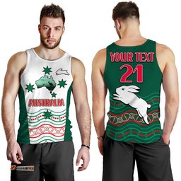 (Custom Personalised) Rabbitohs Australia Day Men Tank Top Flag Map and Aboriginal Wave