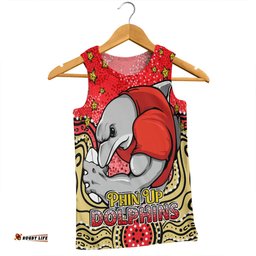 Redcliffe Dolphins Custom Men Singlet - Custom With Aboriginal Inspired Style Of Dot Painting Patterns  Men Singlet