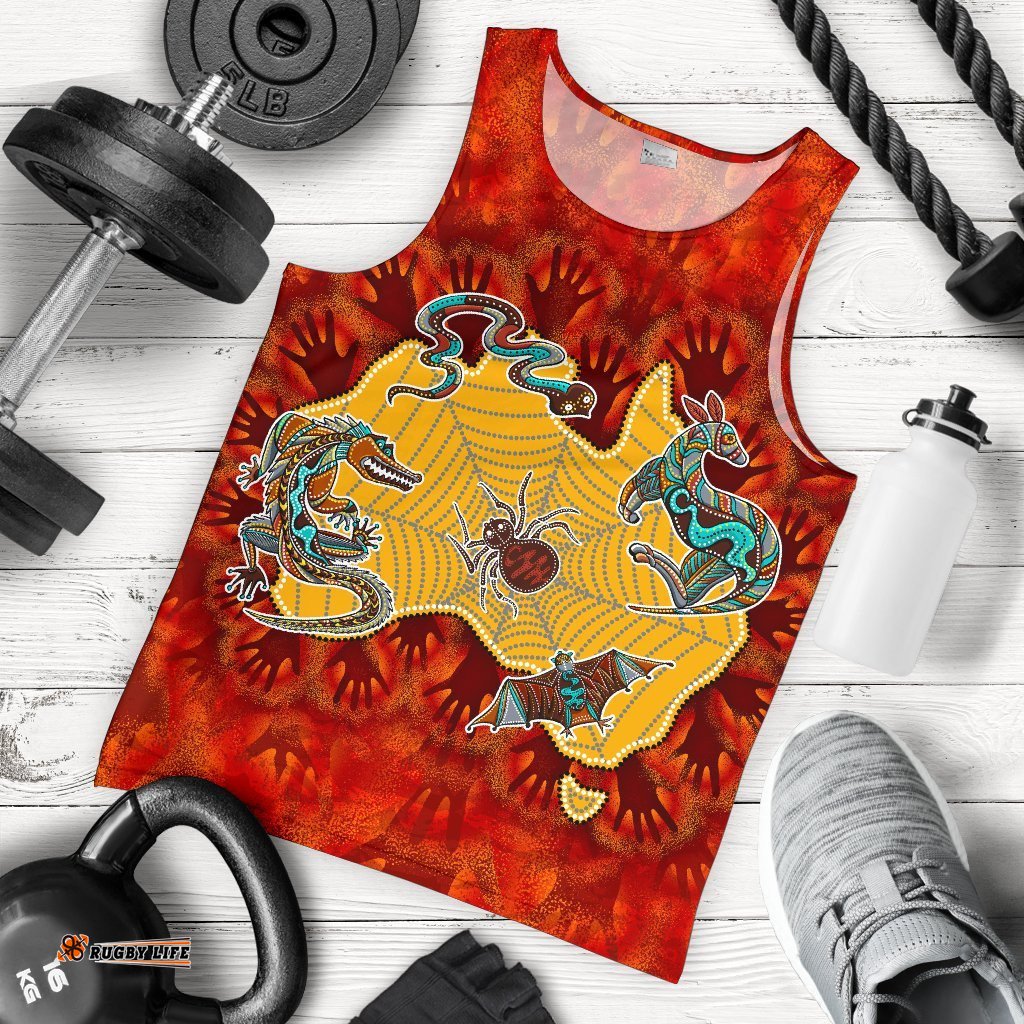 Aboriginal Men's Tank Top - Australia Map Hand Patterns Spider Web
