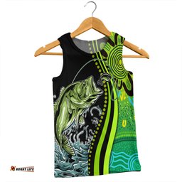 Australia Fishing Aboriginal Fishing Custom Men Singlet - Rise And Shine A Bass Fish Jumps Out Of Water And Aboriginal Patterns Inspired Men Singlet