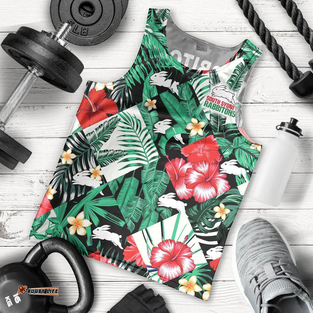Rabbitohs Rugby Men Tank Top Fashion Tropical Jungle Flowers