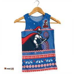 Newcastle Knights Christmas Custom Men Singlet - Ugly Xmas And Aboriginal Patterns For Die Hard Fan Men Singlet