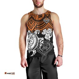 Custom Wests Tigers Rugby Men Tank Top Hibiscus and Turtle With Polynesian Pattern