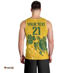 Custom Australia Soccer Men Tank Top Socceroos Hibiscus and Turtle With Polynesian Pattern