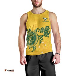 Custom Australia Soccer Men Tank Top Socceroos Hibiscus and Turtle With Polynesian Pattern