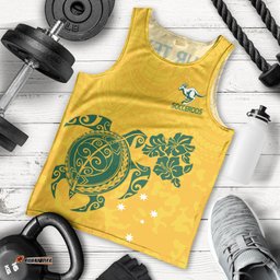 Custom Australia Soccer Men Tank Top Socceroos Hibiscus and Turtle With Polynesian Pattern