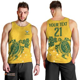 Custom Australia Soccer Men Tank Top Socceroos Hibiscus and Turtle With Polynesian Pattern