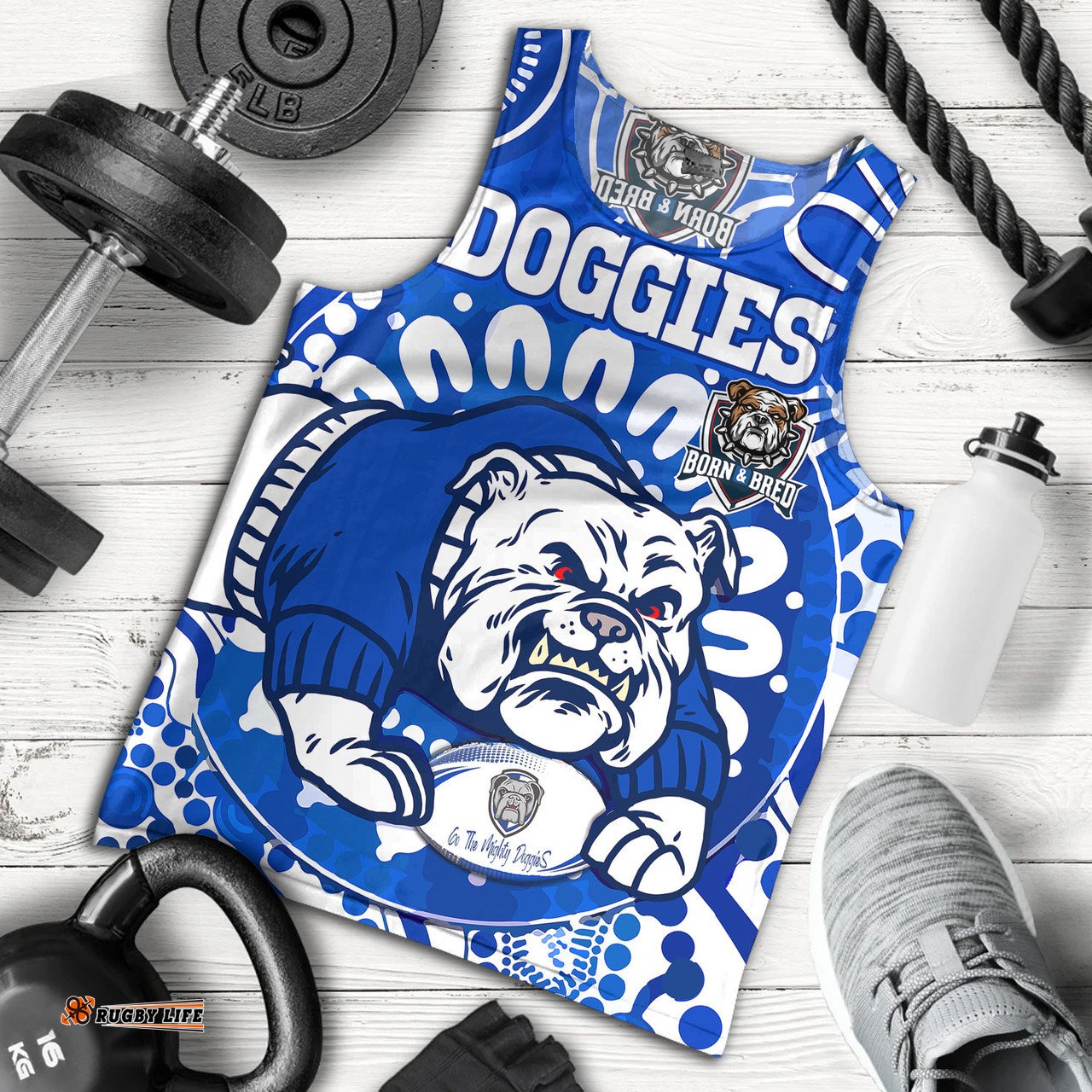 Australia Canterbury-Bankstown Bulldogs Custom Men Tank - Indigenous Doggies Blue and Whites Aboriginal Inspired Tank Top