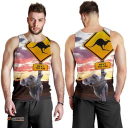 Men Tank Top - Koala Mens Tank Kangaroo Sign Sunset Landscape Art