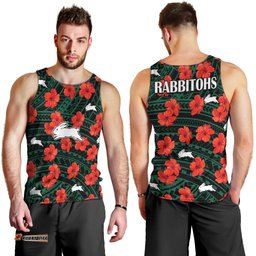 Rabbitohs Rugby Men Tank Top Polynesian Style With Hibiscus