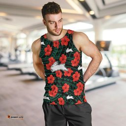 Rabbitohs Rugby Men Tank Top Polynesian Style With Hibiscus