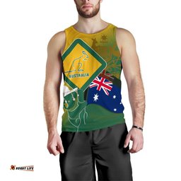 Tank Top - Aus Flag and Coat Of Arms Tank Kangaroo and Koala Sign - Men