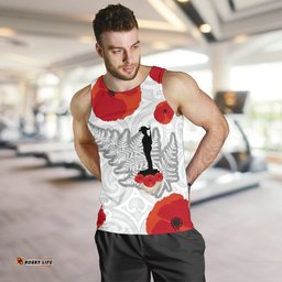 Anzac Maori Men Tank Top Silver Fern Lest For Get