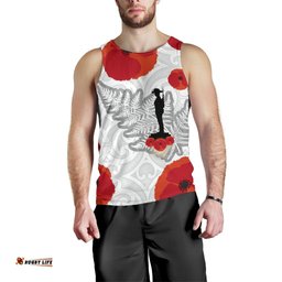 Anzac Maori Men Tank Top Silver Fern Lest For Get