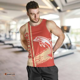 Redcliffe Dolphins Men's Tank Top - Redcliffe Dolphins Mascot Quater Style