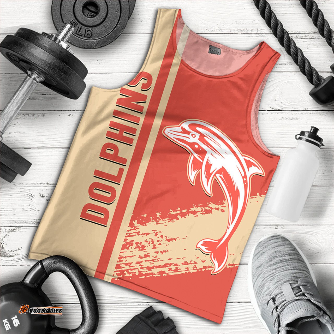 Redcliffe Dolphins Men's Tank Top - Redcliffe Dolphins Mascot Quater Style