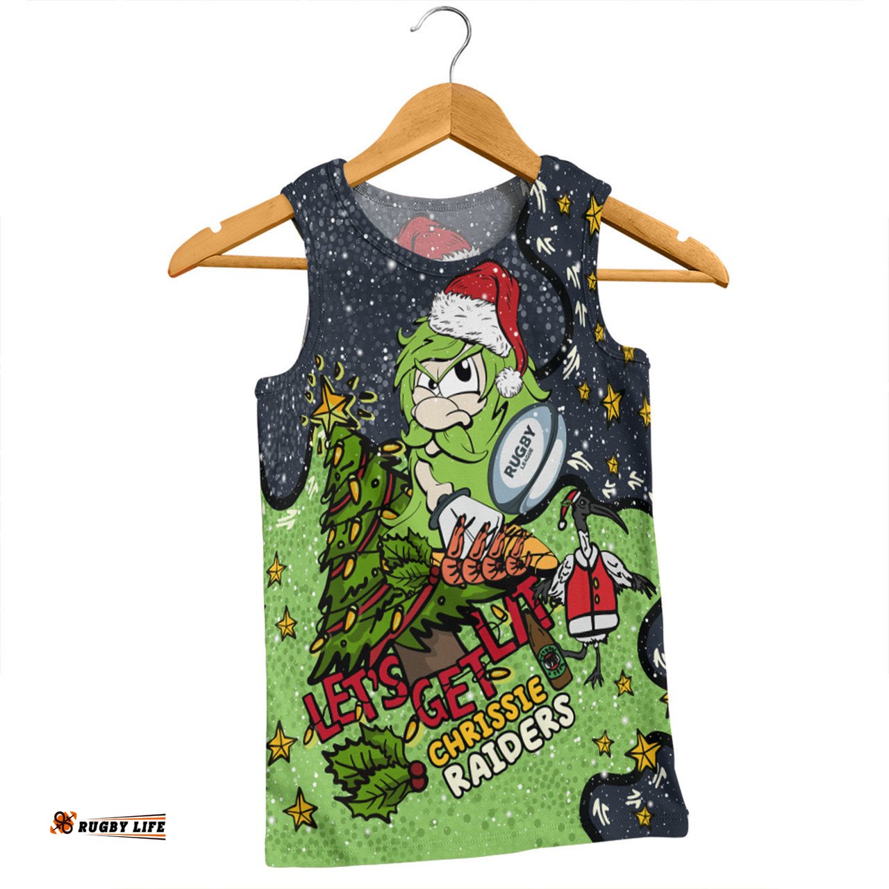Canberra Raiders Christmas Custom Men Singlet - Let's Get Lit Chrisse Pressie Men Singlet