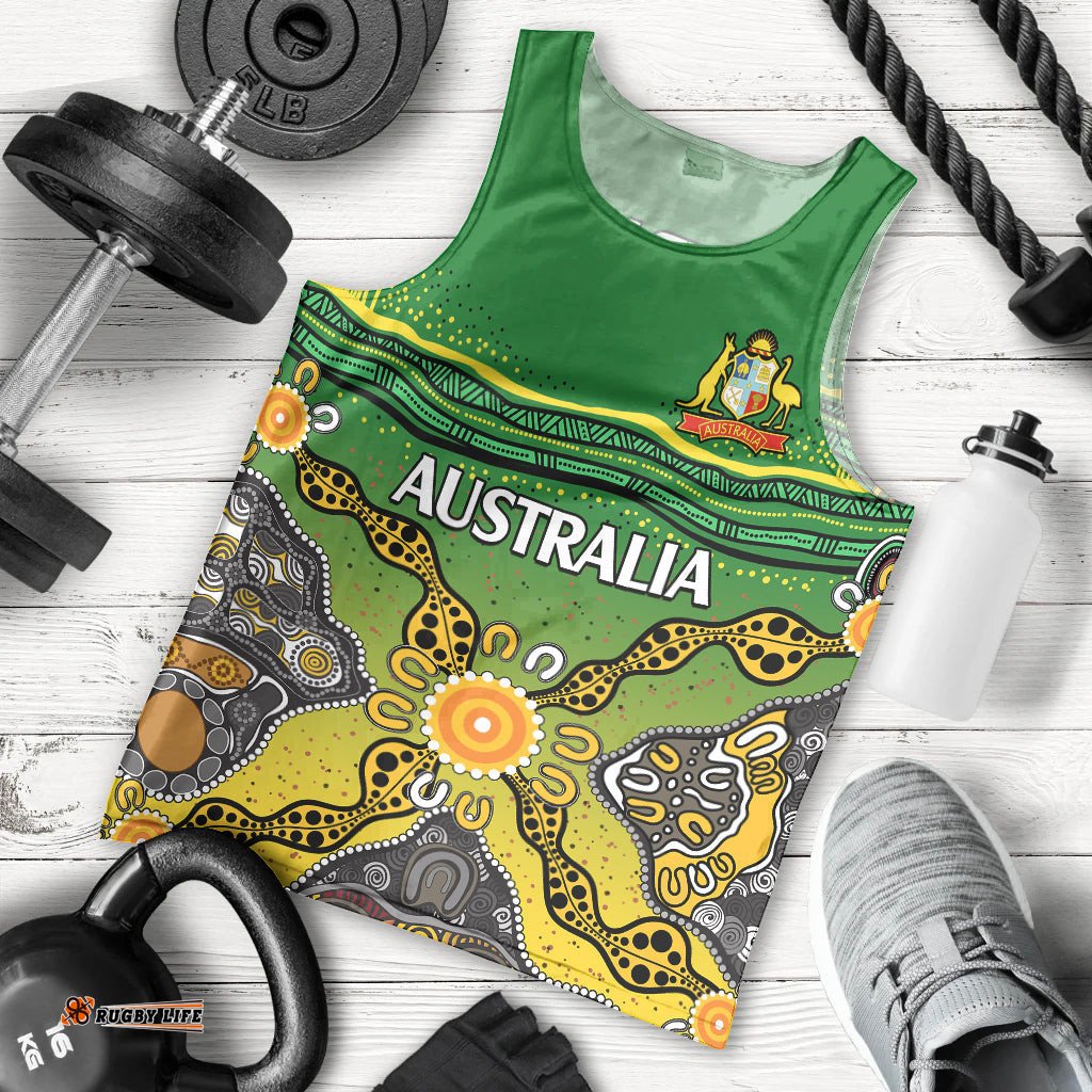 Australia Cricket Men Tank Top Aboriginal Dots Style