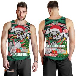 South Sydney Rabbitohs Men Tank Top - Merry Christmas Super Rabbitohs With Ball And Aboriginal Patterns