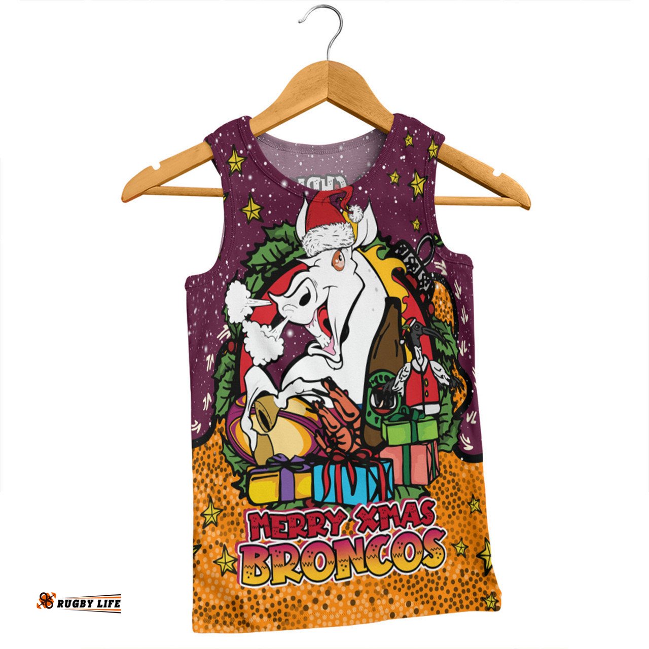 Brisbane Broncos Christmas Custom Men Singlet - Merry Christmas Our Beloved Team With Aboriginal Dot Art Pattern Men Singlet