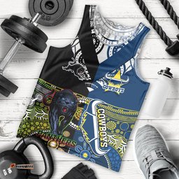 Custom Panthers And Cowboys Rugby Men Tank Top Aboriginal Version