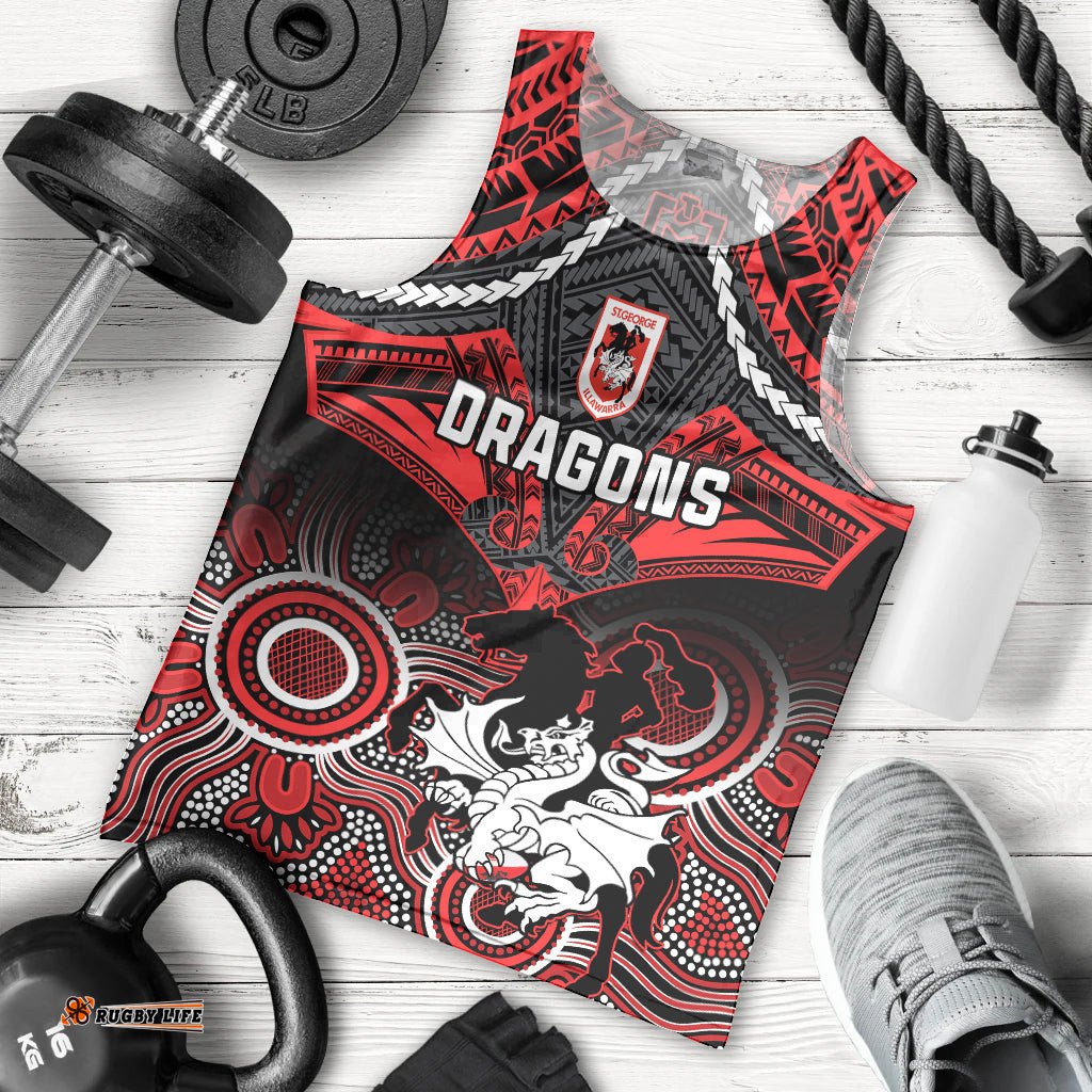 Personalised Dragons Rugby Men Tank Top Saints 1998 Aboriginal Mix Polynesian Pattern