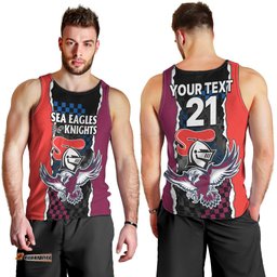 (Custom Text And Number) NRL Combine Knights Sea Eagles Men Tank Top Sporty Style