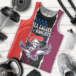 (Custom Text And Number) NRL Combine Knights Sea Eagles Men Tank Top Sporty Style