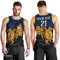 Custom Parra Eels Rugby Men Tank Top Hibiscus and Turtle With Polynesian Pattern