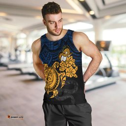 Custom Parra Eels Rugby Men Tank Top Hibiscus and Turtle With Polynesian Pattern