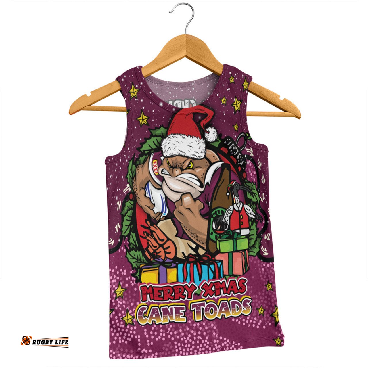 Queensland Cane Toads Christmas Custom Men Singlet - Merry Christmas Our Beloved Team With Aboriginal Dot Art Pattern Men Singlet