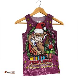 Queensland Cane Toads Christmas Custom Men Singlet - Merry Christmas Our Beloved Team With Aboriginal Dot Art Pattern Men Singlet