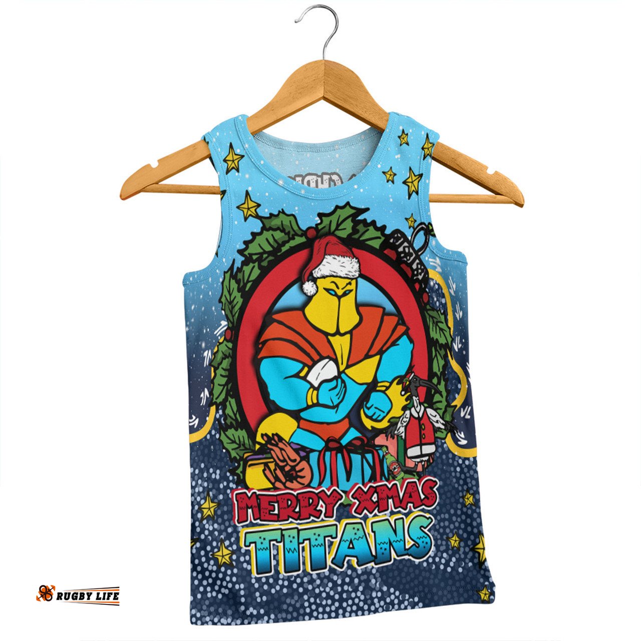 Gold Coast Titans Christmas Custom Men Singlet - Merry Christmas Our Beloved Team With Aboriginal Dot Art Pattern Men Singlet