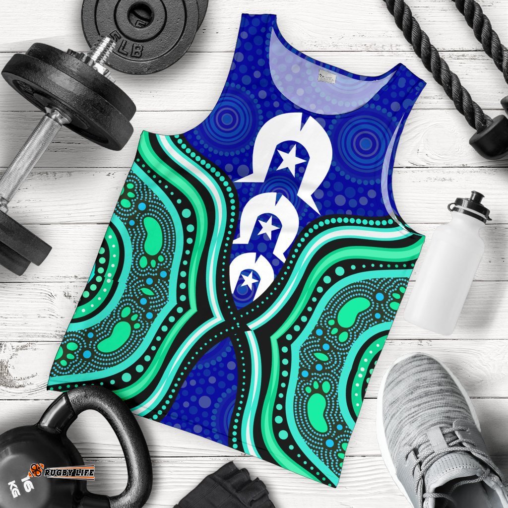 Torres Strait Men's Tank Top - Torres Strait Symbol And Aboriginal Patterns