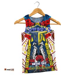 North Queensland Cowboys Anzac Day Watercolour Men Tank Top - Custom Remembrance Cowboys  With Poppy Flower