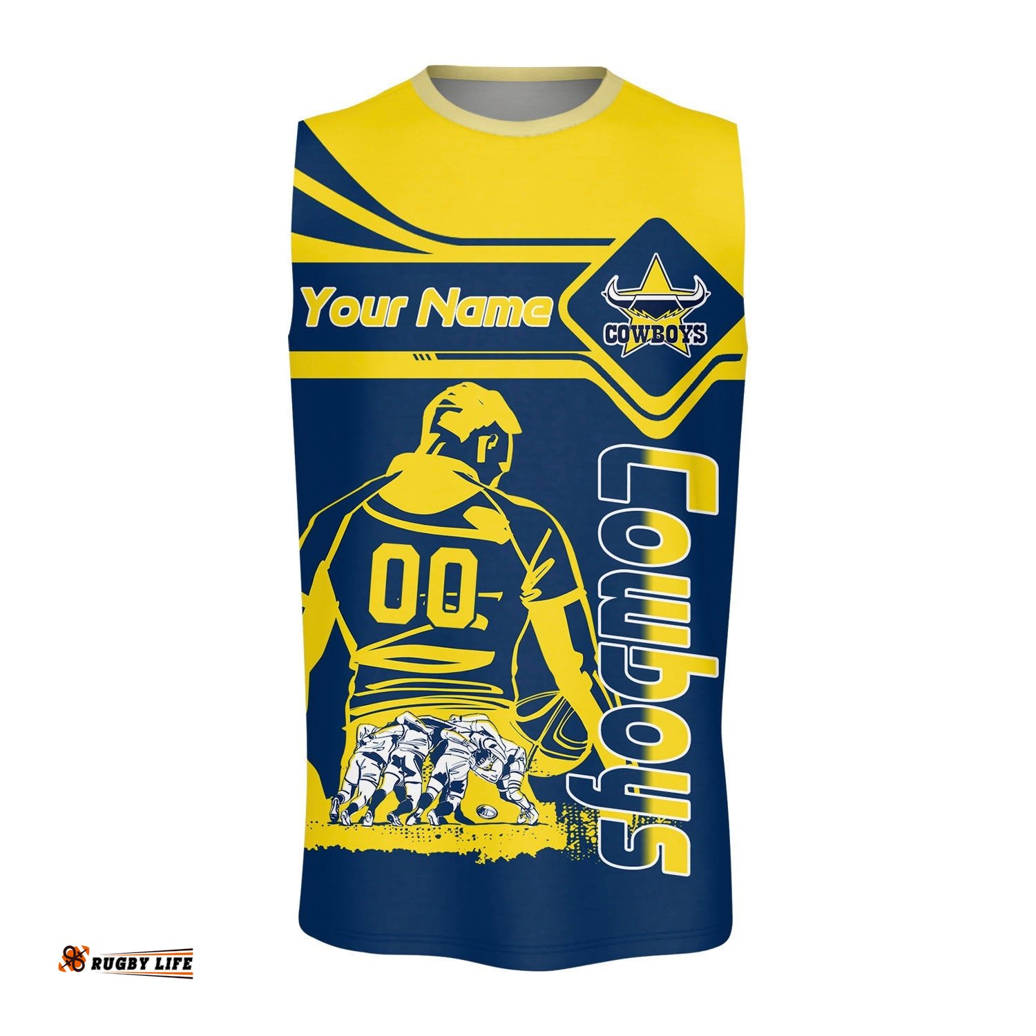 North Queensland Cowboys Oneck Tank Top Personalized Pentagon Style- NRL