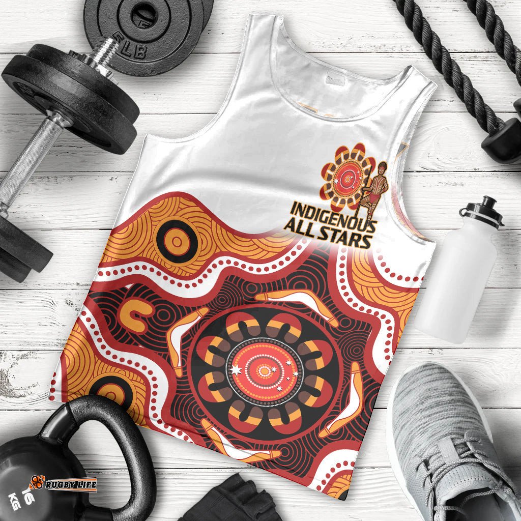 (Custom Text And Number) Australia Indigenous Rugby Men Tank Top All Stars Aborigine Dreamtime White Version