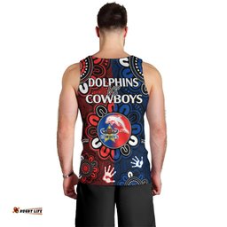NRL Dolphins Combine Cowboys Rugby Men Tank Top Indigenous Aboriginal Style