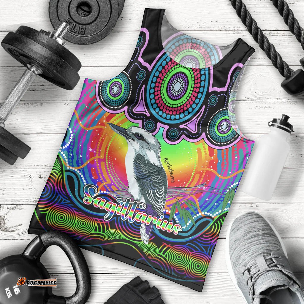 Personalised Australia Sagittarius Kookaburra Zodiac Men Tank Top Auz Astrology Aboriginal - Rainbow