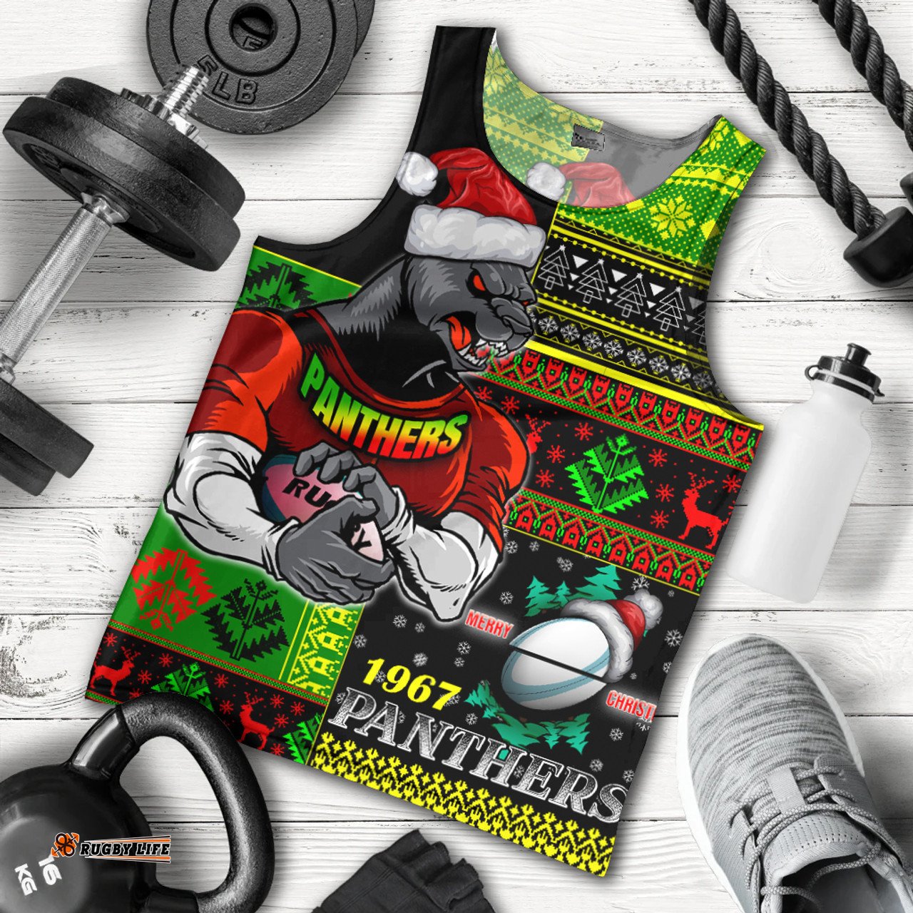 Penrith Panthers Men Tank Top - Christmas Snowflakes Penrith Panthers Mascot Men Tank Top