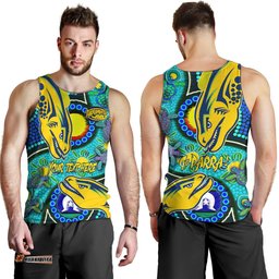Parramatta Eels Custom Men Tank Top - Parramatta Eels Now Or Never Indigenous Culture Flag Dot Art Painting