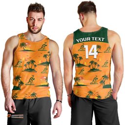 (Custom Text And Number) Wallabies Australian Rugby Men Tank Top Hawaii Style