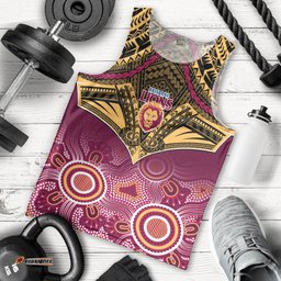 Brisbane Football Men Tank Top Go Lions Aboriginal Mix Polynesian Pattern