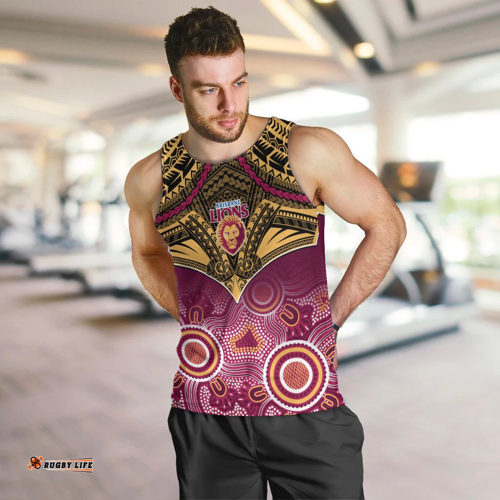 Brisbane Football Men Tank Top Go Lions Aboriginal Mix Polynesian Pattern
