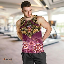 Brisbane Football Men Tank Top Go Lions Aboriginal Mix Polynesian Pattern
